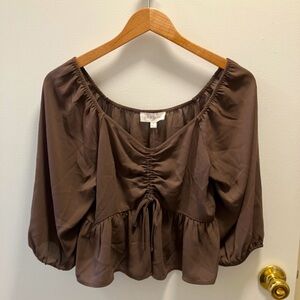 Pink Rose Ruched Peplum Top in Brown